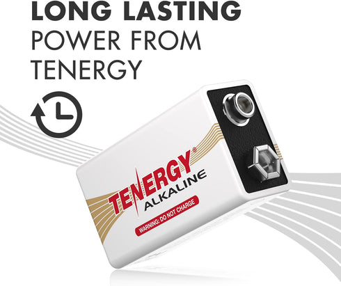 Tenergy 6LR61 9V Alkaline Battery, Non-Rechargeable Battery for Smoke Alarms, Guitar Pickups, Microphones and More, 12 Pack