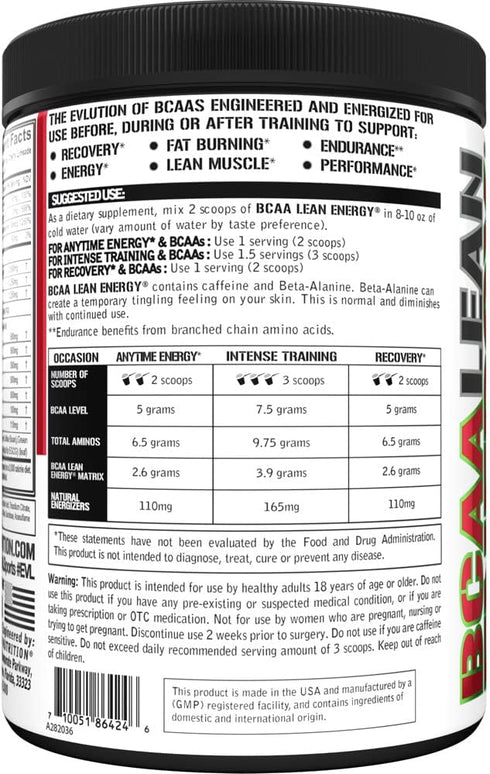 EVL BCAA Lean Energy Powder, Pre Workout Green Tea Fat Burner, Cherry Limeade