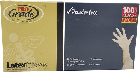 Pro Grade Latex Gloves Powder Free 100 Gloves MEDIUM