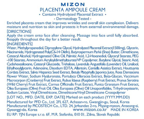MIZON Placenta Ampoule Cream, Highly Concentrated Skin Renewal Skincare, Free of Parabens (1.69 fl oz)