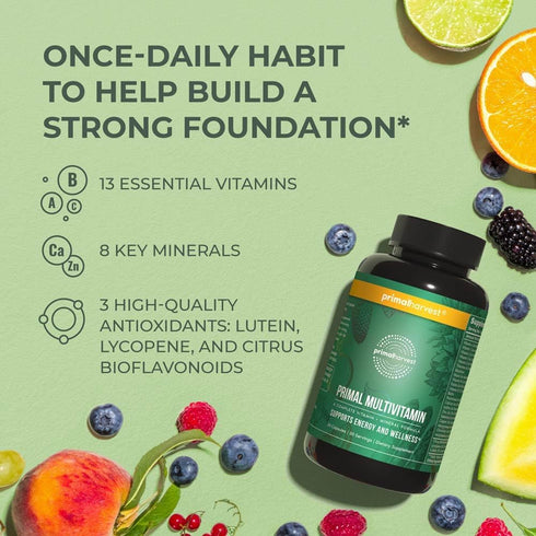 Primal Harvest Multivitamin for Women and Men, Vitamin A, C, D, E, B12, B6, Biotin, Zinc Supplements, 30 Capsules