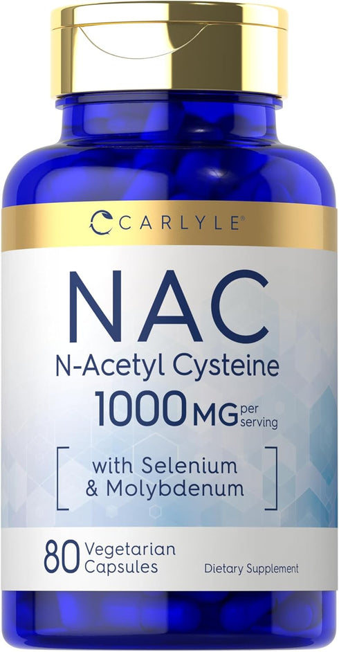 Carlyle NAC Supplement N-Acetyl Cysteine | 1000 mg | 80 Capsules | Vegetarian, Non-GMO & Gluten Free with Selenium