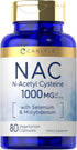 Carlyle NAC Supplement N-Acetyl Cysteine | 1000 mg | 80 Capsules | Vegetarian, Non-GMO & Gluten Free with Selenium