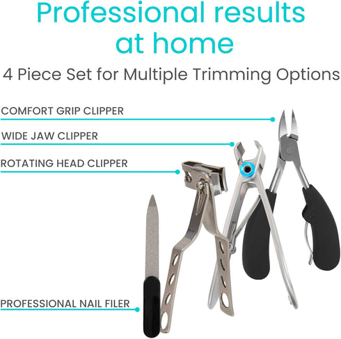 Vive Toenail Clippers for Thick Nails - Heavy Duty Podiatrist Trimmers for Seniors, Fingernail Care Set