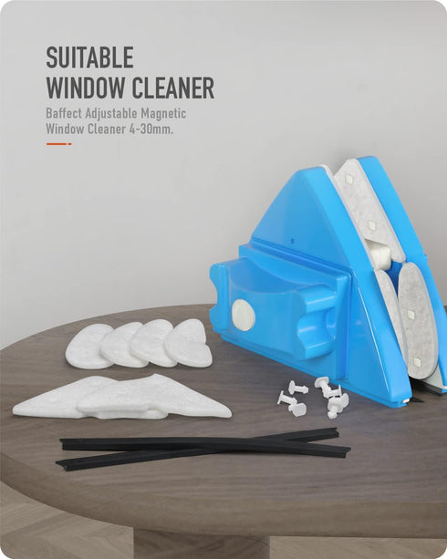 Baffect Adjustable Magnetic Window Cleaner Refill - 10 Sets Replacement Pads and Blades for Triangle Sponge
