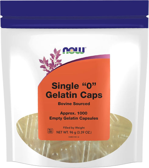 NOW Foods Empty Gelatin Capsules, Single "0", Bovine Sourced, 1,000 Gel Capsules