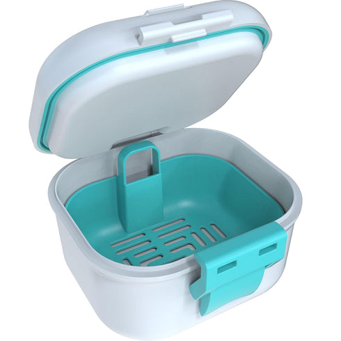 ARGOMAX Leak Proof Denture Bath Cup, Portable Soaking Box with Strainer, Upgraded Version for Dentures and Braces