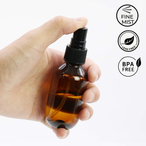 SYNTECSO 12 Pack 2oz Amber Plastic Spray Bottles, Fine Mist Spray Bottles for Essential Oils & Cleaning
