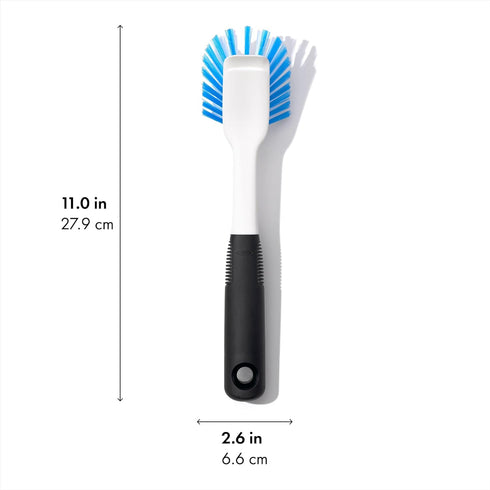 OXO Good Grips Dish Brush, Nylon Bristles with Built-in Scraper, Safe for Non-Stick Cookware, Non-Slip Handle