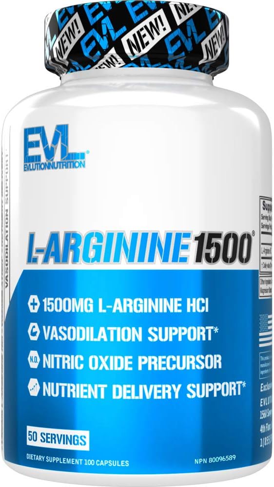 Evlution Nutrition Nitric Oxide Booster L-Arginine Supplement - High Potency 1500mg for Enhanced Pumps Energy Muscle