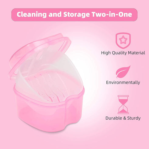 Dental Orthodontic Retainer Container Cleaning Case, Mouthguard Storage Soaking Case, Pink