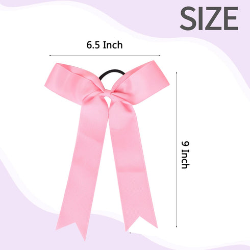Hipcheer 20 Pcs Collegiate Style Cheer Bows for Girls, Handmade Long Tail Skinny Ponytail Holders for Sports (Pink)