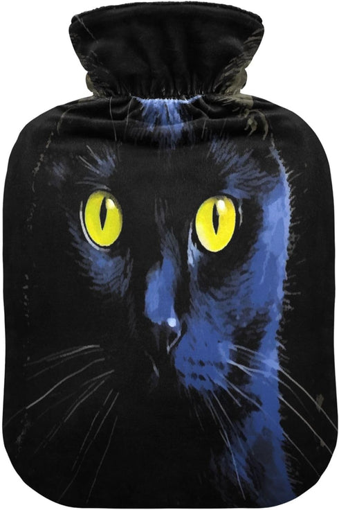 YETTASBIN 2L Black Cat Hot Water Bottle, Transparent Leakproof Hot Water Bag Washable Heat Resistant Water Bottle
