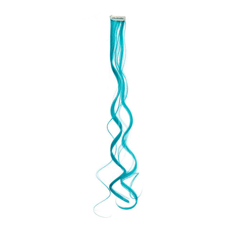 SWACC 7 Pcs Full Head Party Highlights Clip-On Hair Extensions, 20-Inch Curly, Teal Blue