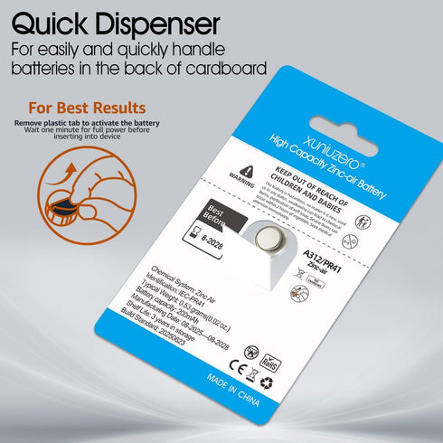 XUNIUZERO 312 (24 Count), 1.4V Hearing Aid Batteries Size Mercury Free Easy to Open and Carry Long Lasting Batteries