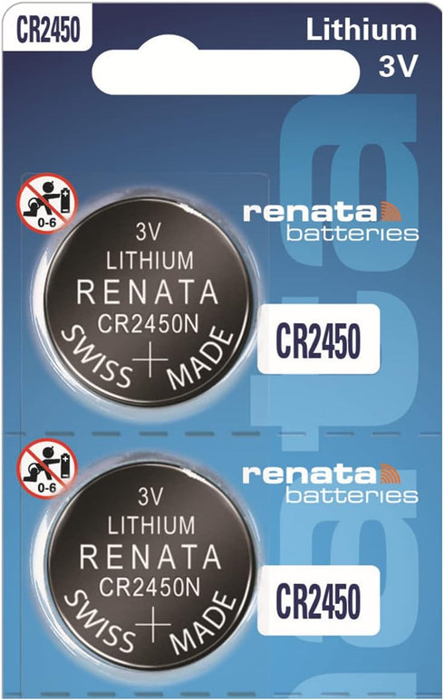 Renata CR2450 Batteries, 3V Lithium Coin Cell 2450 Battery (2 Count)
