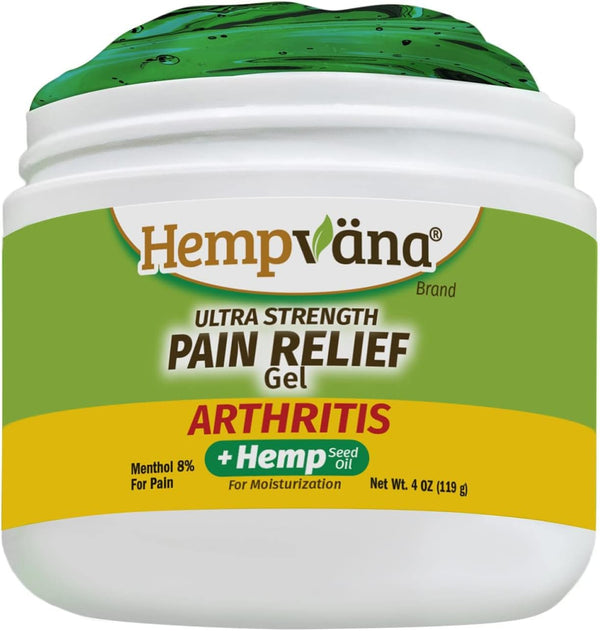 Hempvana Ultra-Strength Arthritis Pain Relief Gel, 4 Oz, Non-Greasy, Hemp Seed Oil, Fast-Acting, Long-Lasting Relief