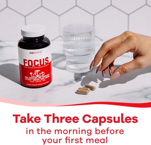 GOBIOTIX Focus Mushroom Supplement Complex - Nootropic Brain Booster Pills for Memory & Clarity, 90 Capsules