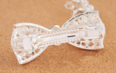 Silver Korean Style Hair Barrettes with Crystal Rhinestones and Butterfly Pearls Hair Clips for Women (1Pcs)