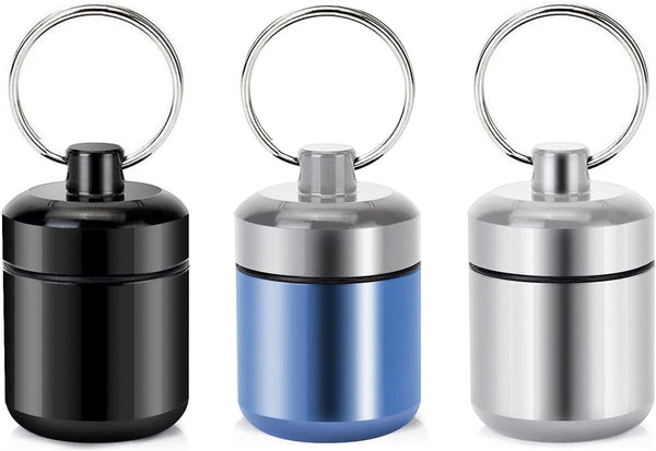 Pill Holder Keychain Container, Portable Aluminium Alloy Waterproof Pill Boxes for Purse, Small Cases for Travel (3PCS)