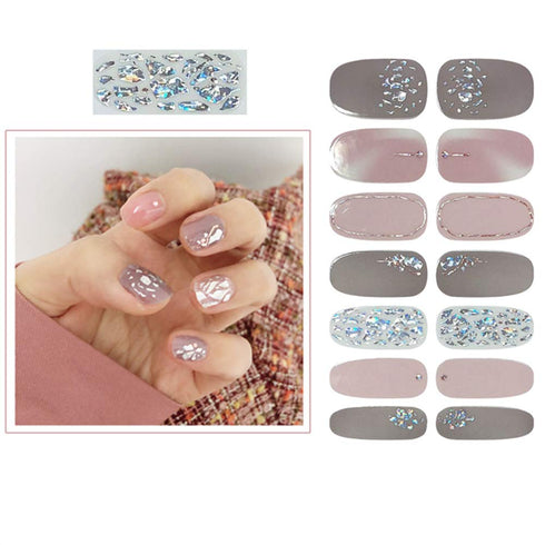 SIUSIO 112pcs Nail Wraps, 8 Sheets Full Nail Polish Strips, Gradient Glitter Stickers with Crystal Glass Nail Files