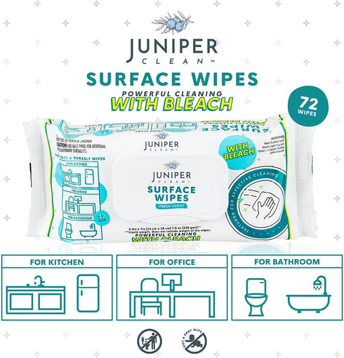 1 Pack Surface Wipes with Bleach, All-Purpose Cleaner for Bathroom, Kitchen, Office, 72 Count, Lint Free & Durable