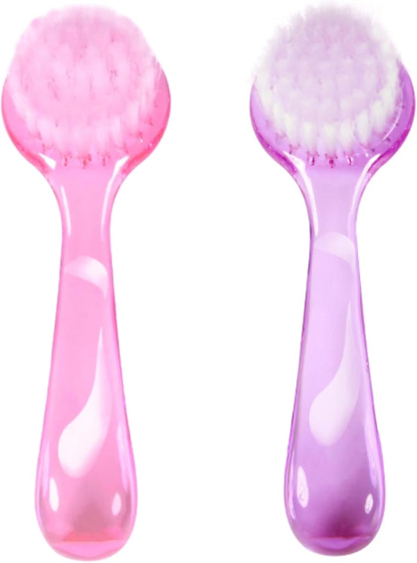 2 Pcs Face Brushes for Cleansing Set, Small Manual Exfoliating Brushes for Spa & Makeup Removal, Pink and Purple