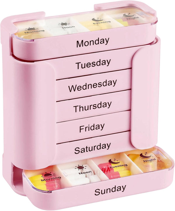 VIECDJSK 7-Day Pill Organizer with 4 Times Daily Compartments, Weekly Medication Organizer for