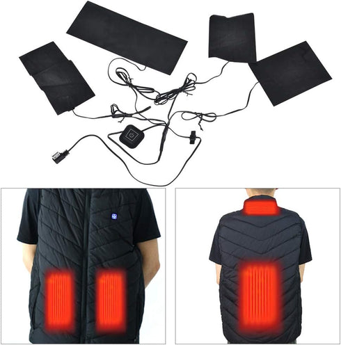 USB Electric Heated Cloth, 4 in 1 Jacket Heating Pad Kit, Adjustable Temperature Warmer Tool for Pain Relief.