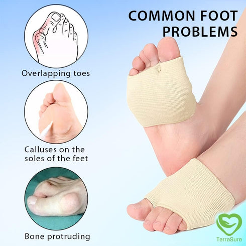 Metatarsal Sleeve with Gel Pads - 4 Pcs - Ball of Foot Pain Relief, Soft Gel Inside, Help Metatarsalgia, Mortons, Neuroma, Calluses Blisters, Diabetic Feet, for Women (Size 7.5-10.5), Men (Size 6-9.5)