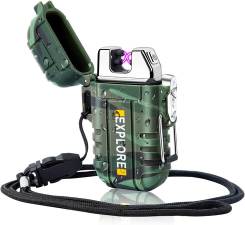 LcFun Waterproof Lighter, Outdoor Windproof Dual Arc Electric Lighter, USB Rechargeable for Camping