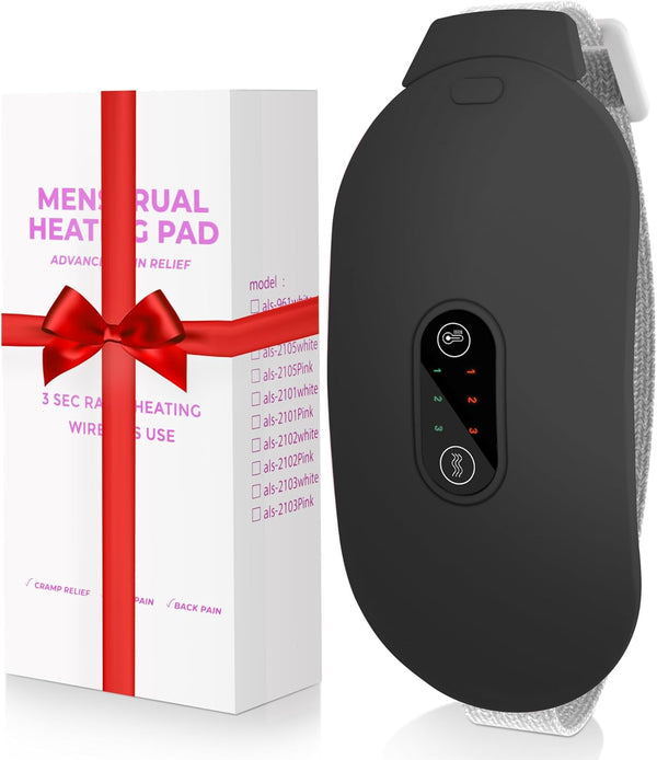 Portable Cordless Heating Pad for Cramps, 6 Heat Levels & Massage Modes, Black Heating Pad for Back Pain Relief