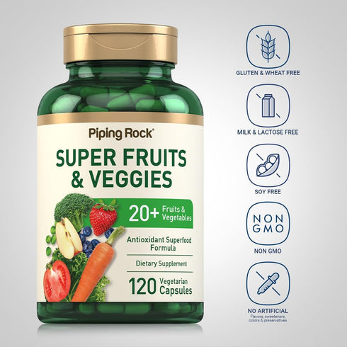 Piping Rock Fruits and Veggies Supplement, 120 Capsules, Superfood Formula with 20 Fruits and Vegetables