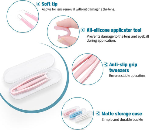 IOGOG 3Pcs Set soft Contact Lens Remover Tool Silicone Suction Stick, Soft-Tip Contact Tweezers & box, contact remover