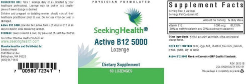 Seeking Health Active B12 5000, 5000 mcg B12, Vegan and Vegetarian (60 lozenges)