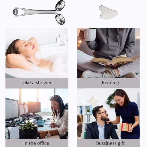 Yeamon Face Massager - Metal Face Roller Gua Sha Massage Tool for Skin Care, Facial Roller for Women