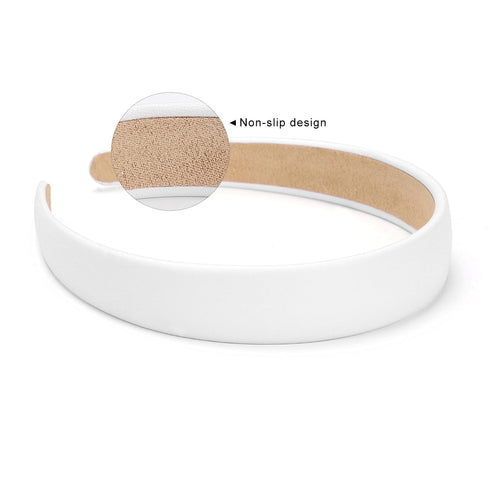 WantGor 1 Inch Wide Padded PU Leather Headband, Cute Fashion Hair Bands for Women, Holiday DIY Hair Accessories (White)