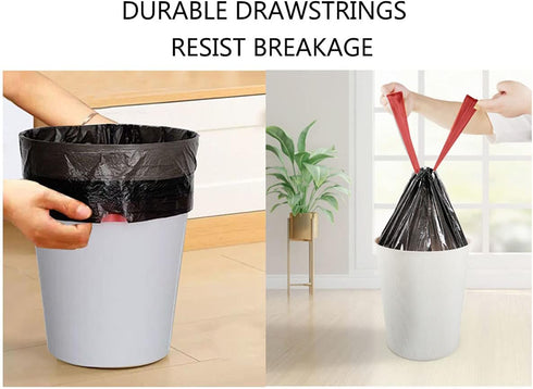 8 Gallon Black Trash Bags, 90 Count, 0.9 Mil, Drawstring Garbage Can Liners