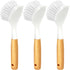 Holikme 3 Pack Dish Brush Set with Bamboo Handle, Kitchen Scrub Brush for Cleaning Dish, Plate, Bowl