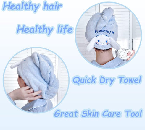 Kawaii Microfiber Hair Towel for Women, Super Absorbent Shower Cap for Long Hair, Quick Dry Wrap
