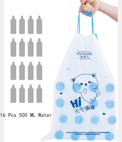 White Printing Trash Bags, 100 Counts, 4 Gallon Kitchen Small Bags with Drawstring for Bathroom, Office, Home