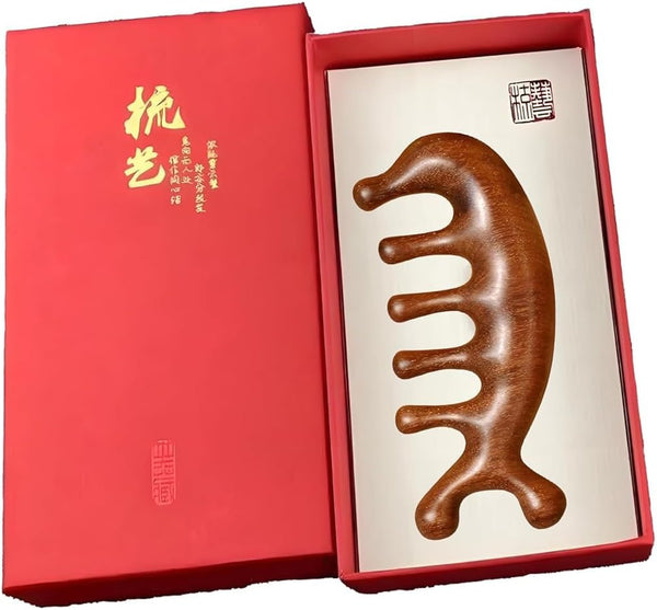Sandalwood Massage Comb Gift Set - 7-Prong Wooden Scalp Massager & Gua