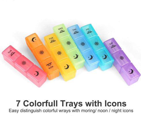 Weekly Pill Organizer 3-Times-A-Day, 7 Day Pill Box with Large Compartments for Vitamins and Supplements