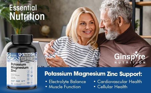 Magnesium Potassium Zinc Supplements - 90 Capsules for Vascular Health – High Absorption Vegan Supplement