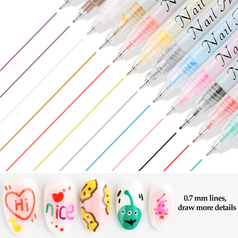 Nail Art Graffiti Pen Set, 12Pcs Waterproof Painting Marker Pen for Professional Manicure