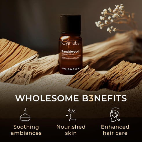 Gya Labs Sandalwood Essential Oils for Diffuser | Natural Sandalwood Oil for Hair, Skin, Massage, Perfume & Candle