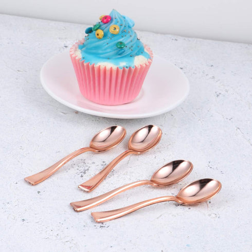 YARNOW 24Pcs smoothie spoon Mini Spoons Disposable Dessert Spoons Mini Plastic Tasting Spoons Rose Gold Plastic Cutlery for Parties Everyday spoon Use sugar spoon