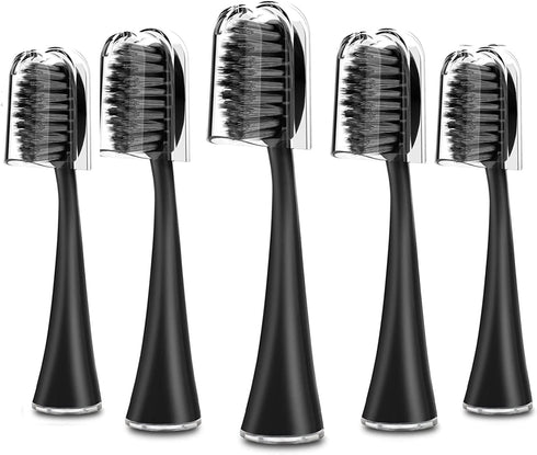 Replacement Toothbrush Heads for Burst Sonic Toothbrush, Soft Charcoal Bristles for Deep Clean, Black, Pack of 5