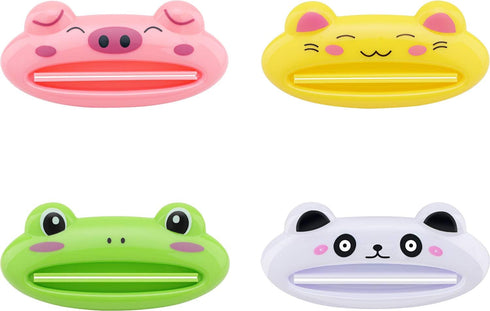 Pasow Cartoon Animal Toothpaste Cream Squeezers - Pack of 4 Mix Designs (Frog, Cat, Panda, Pig)