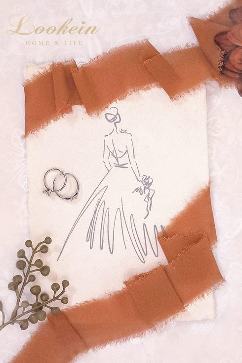 Lookein Handmade 1.5" Chiffon Silk-Like Ribbon Swatch Chart, Vintage Frayed Edges for Wedding Invitations and